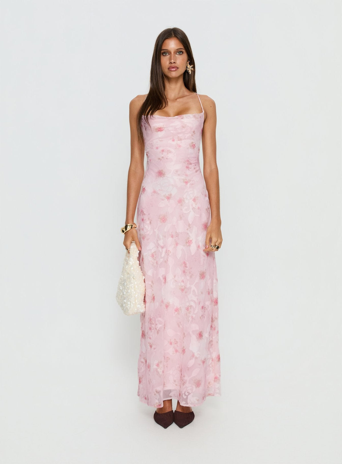 Celena Maxi Dress Pink Floral Burnout