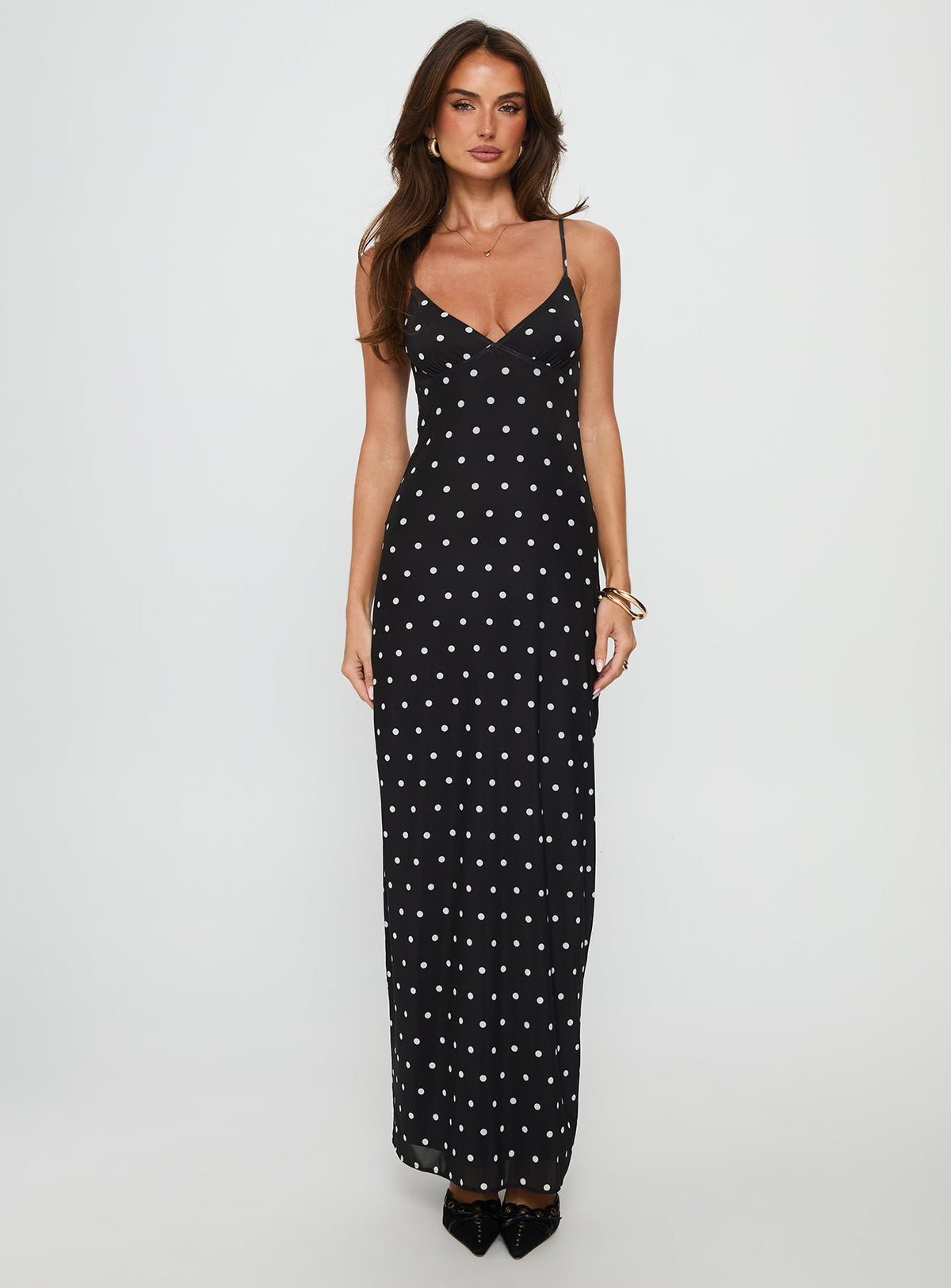 Glass Half Full Mesh Maxi Dress Black Polka