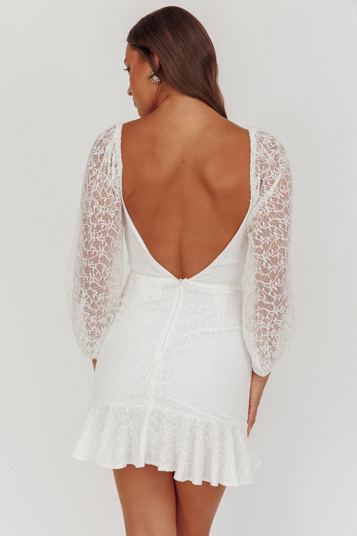 Halley Balloon Sleeve Frill Bust Flounce Hem Lace Dress White