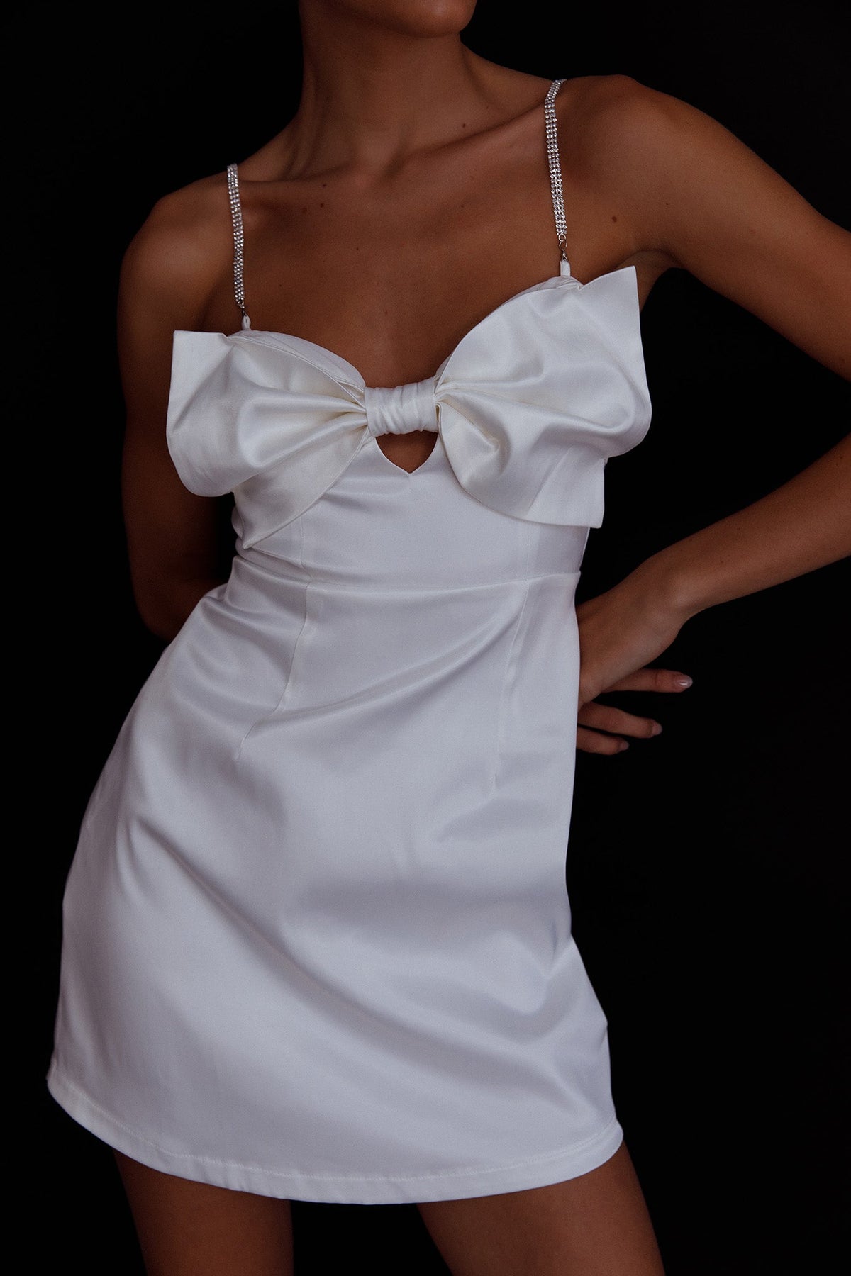Lilly Bow Diamante Mini Dress White