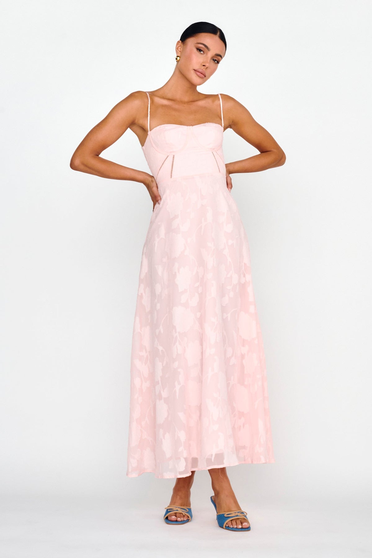 Well Wishing Textured Laced Back Midi Dress Pink