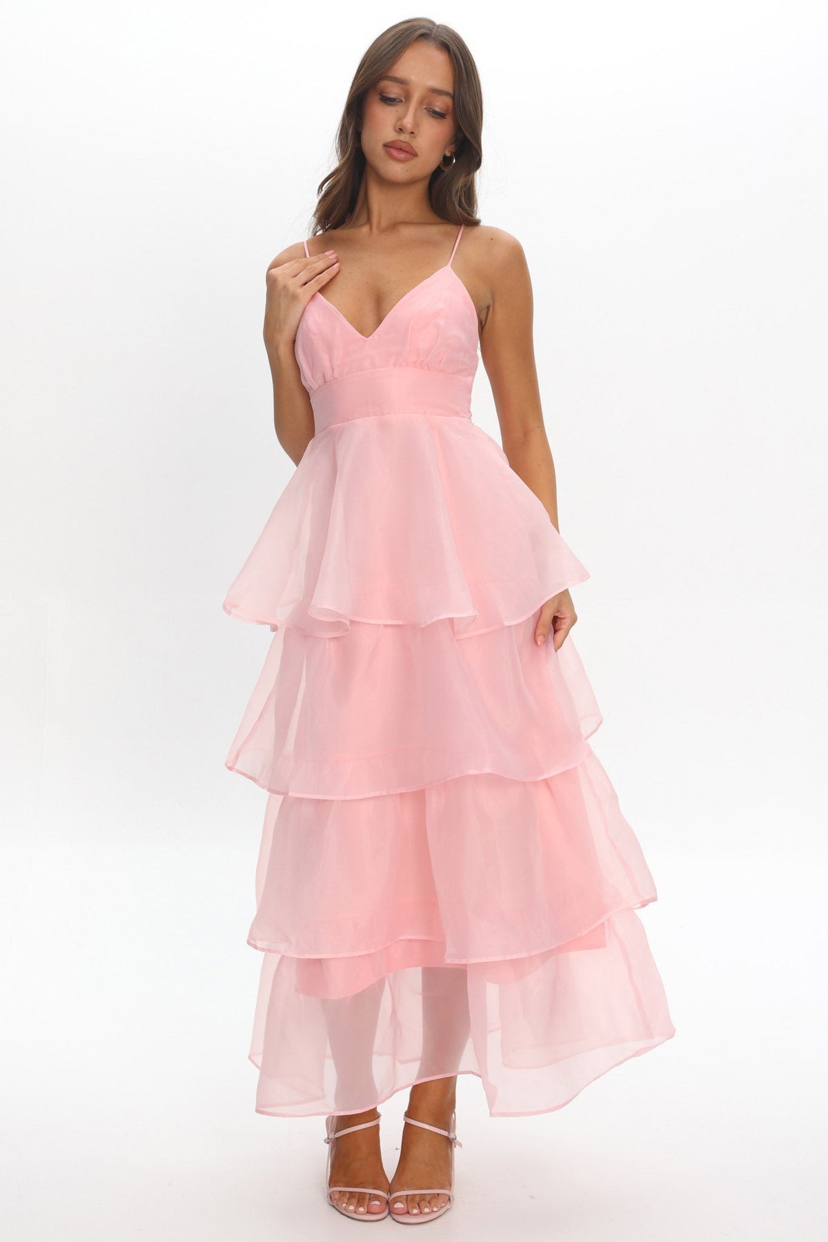 Made For You Tiered Ruffle Midi Dress Pink
