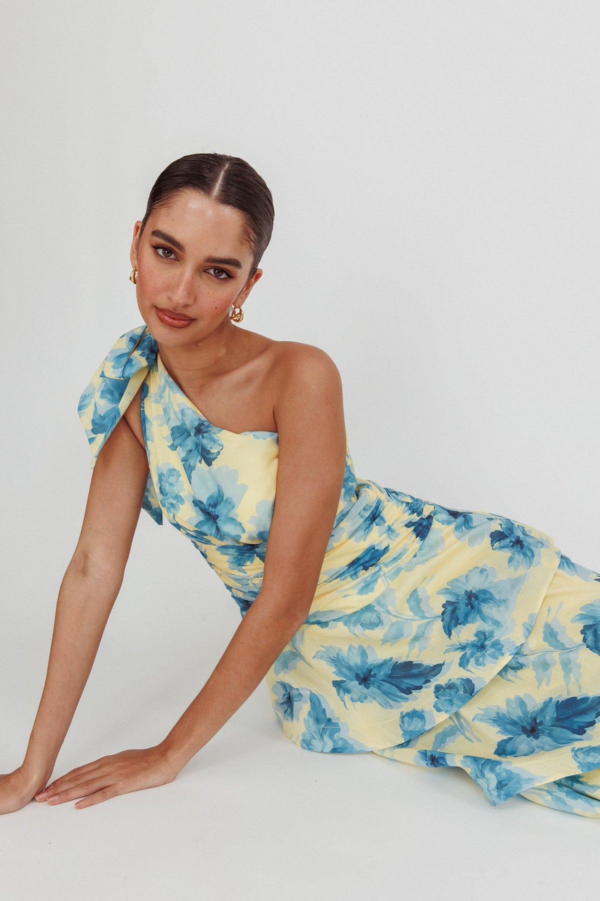 Kenny One Shoulder Tiered Floral Maxi Dress Yellow