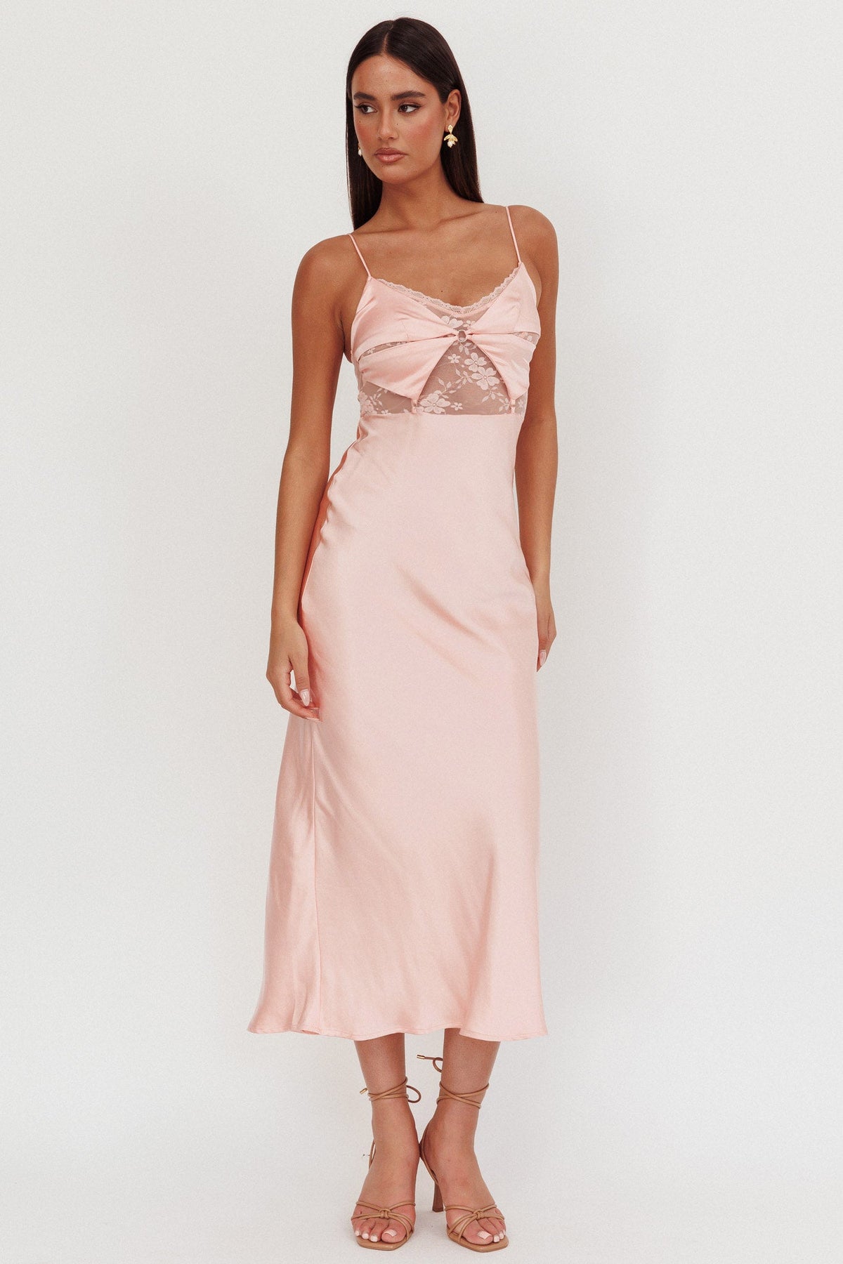 Impressions Lace Bodice Maxi Dress Peach