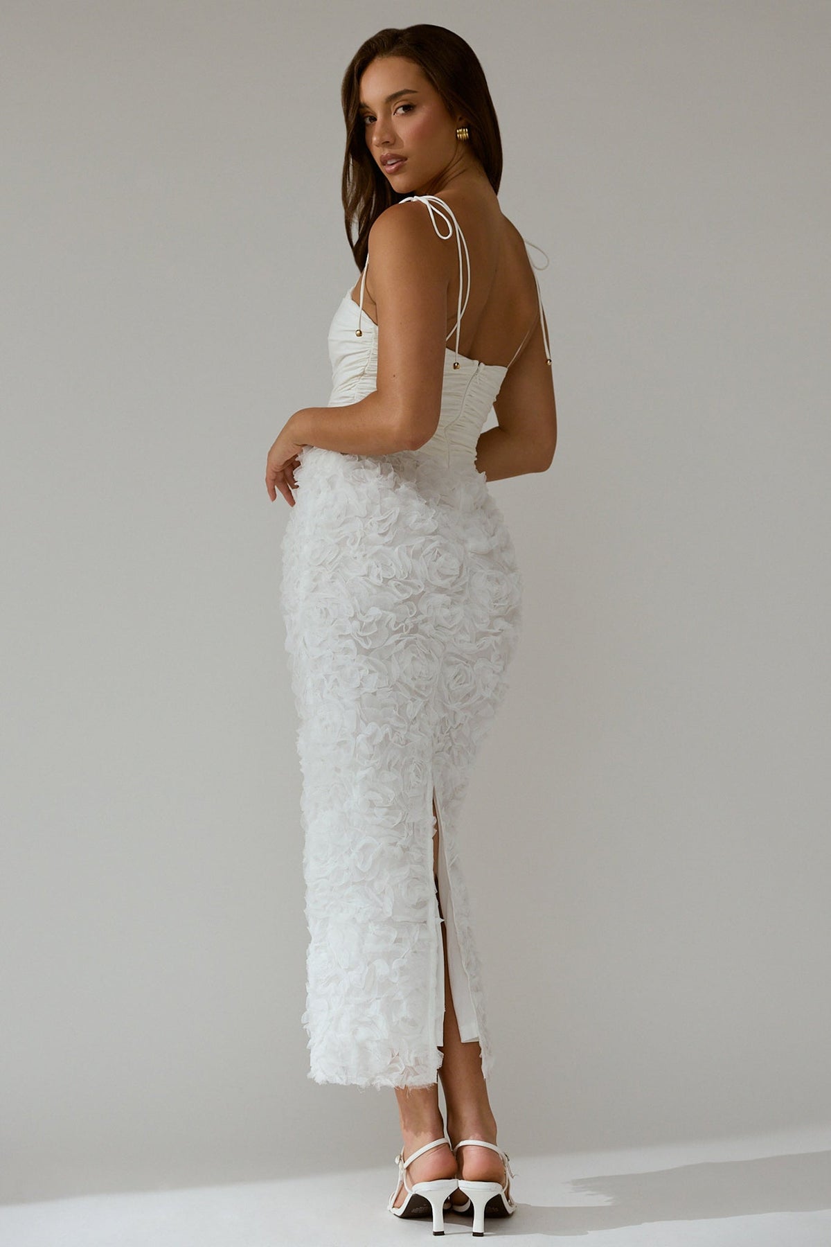 Love & Honor Textured Floral Maxi Dress White