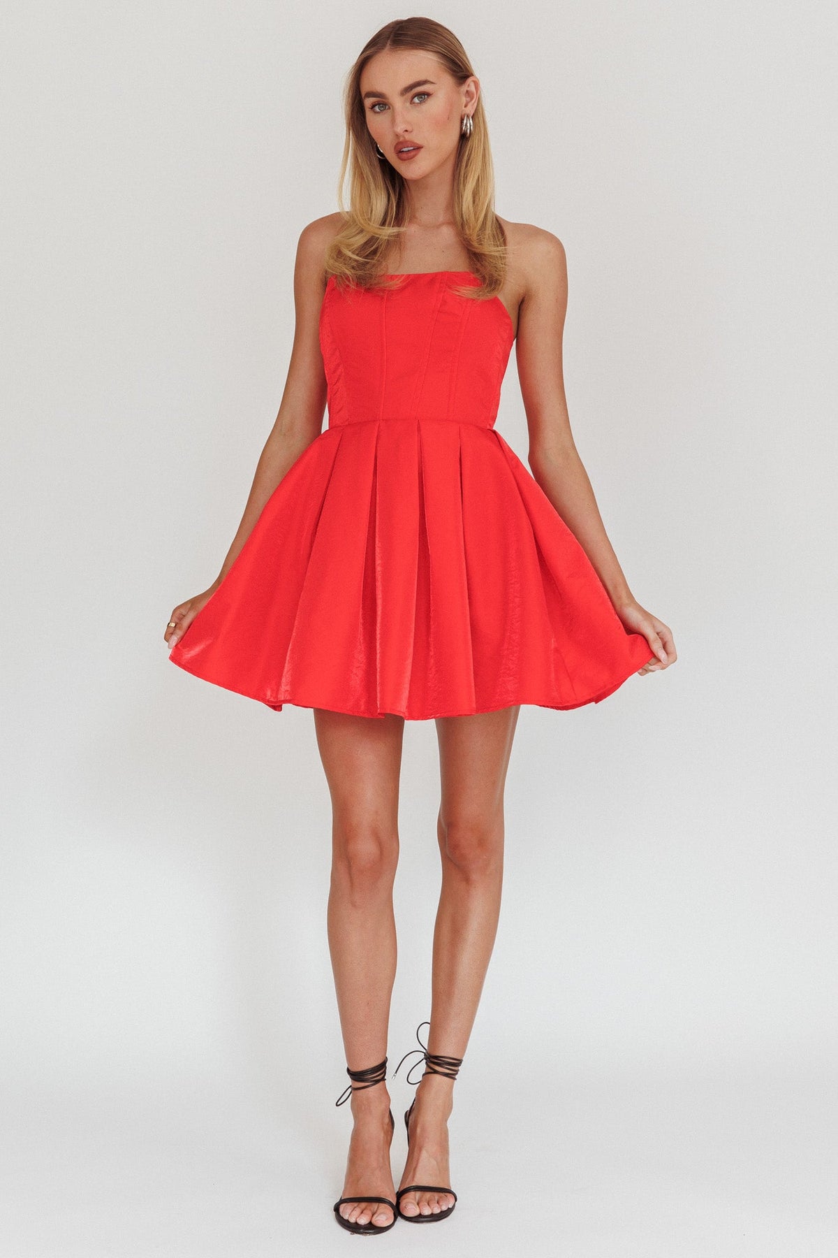 Loveless Strapless Flared Mini Dress Red
