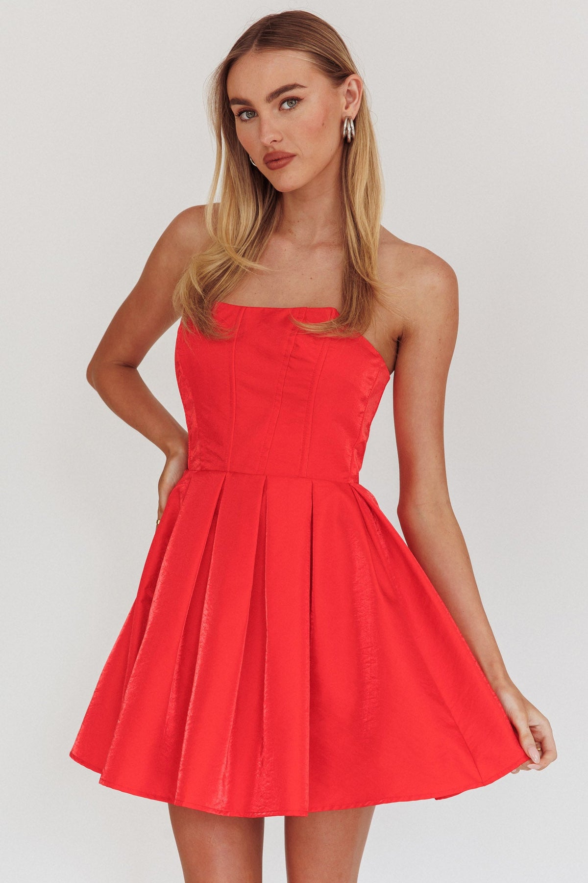 Loveless Strapless Flared Mini Dress Red