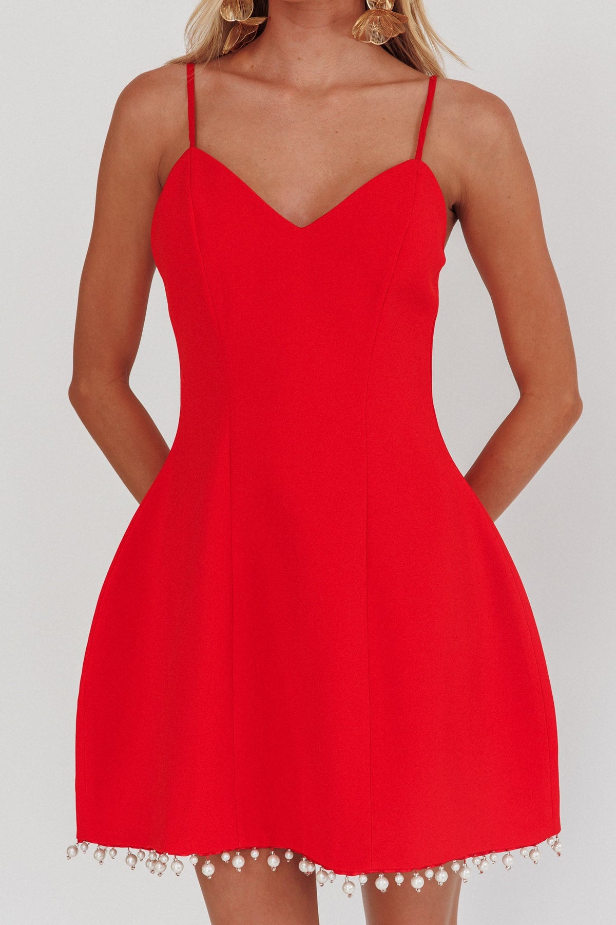 Besos Pearl Hem Mini Dress Red