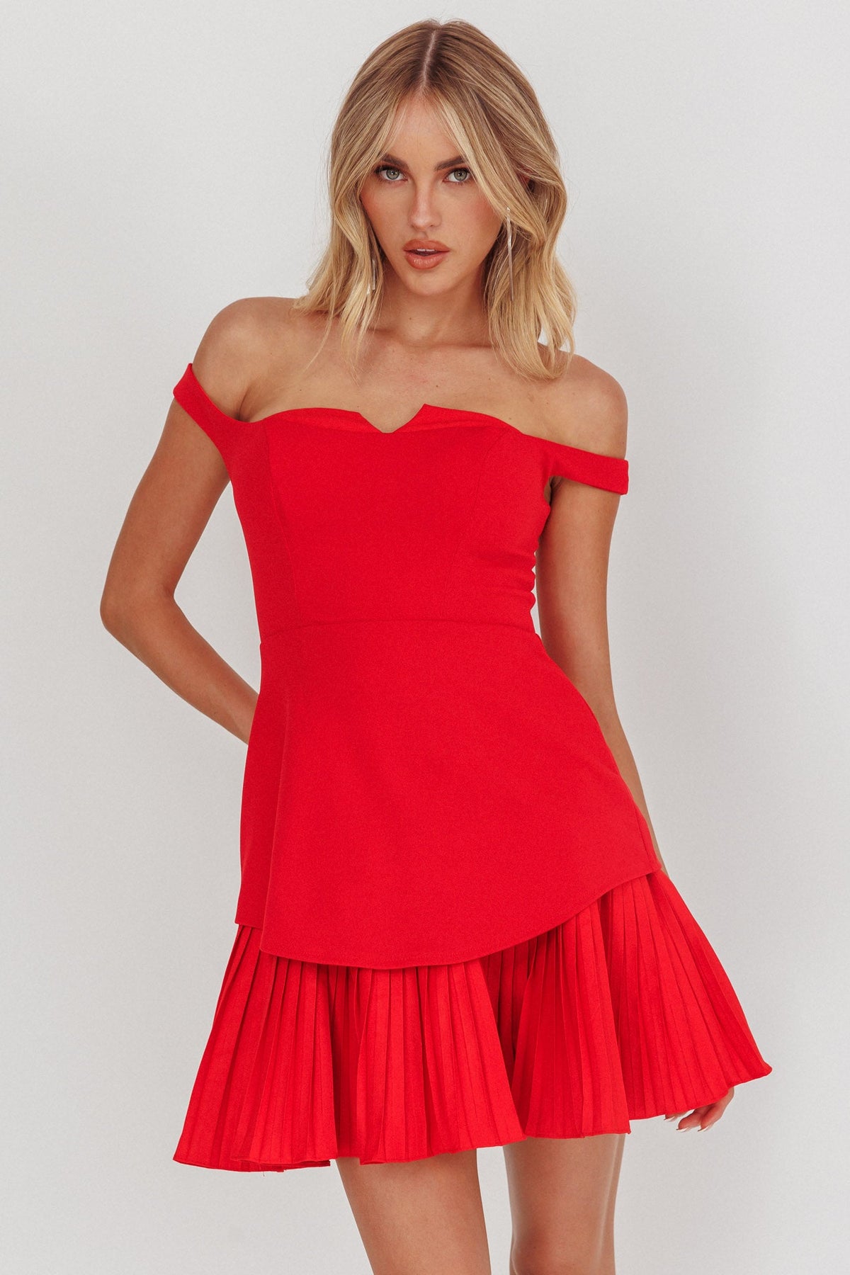 Devoted Love Pleat Hem Mini Dress Red
