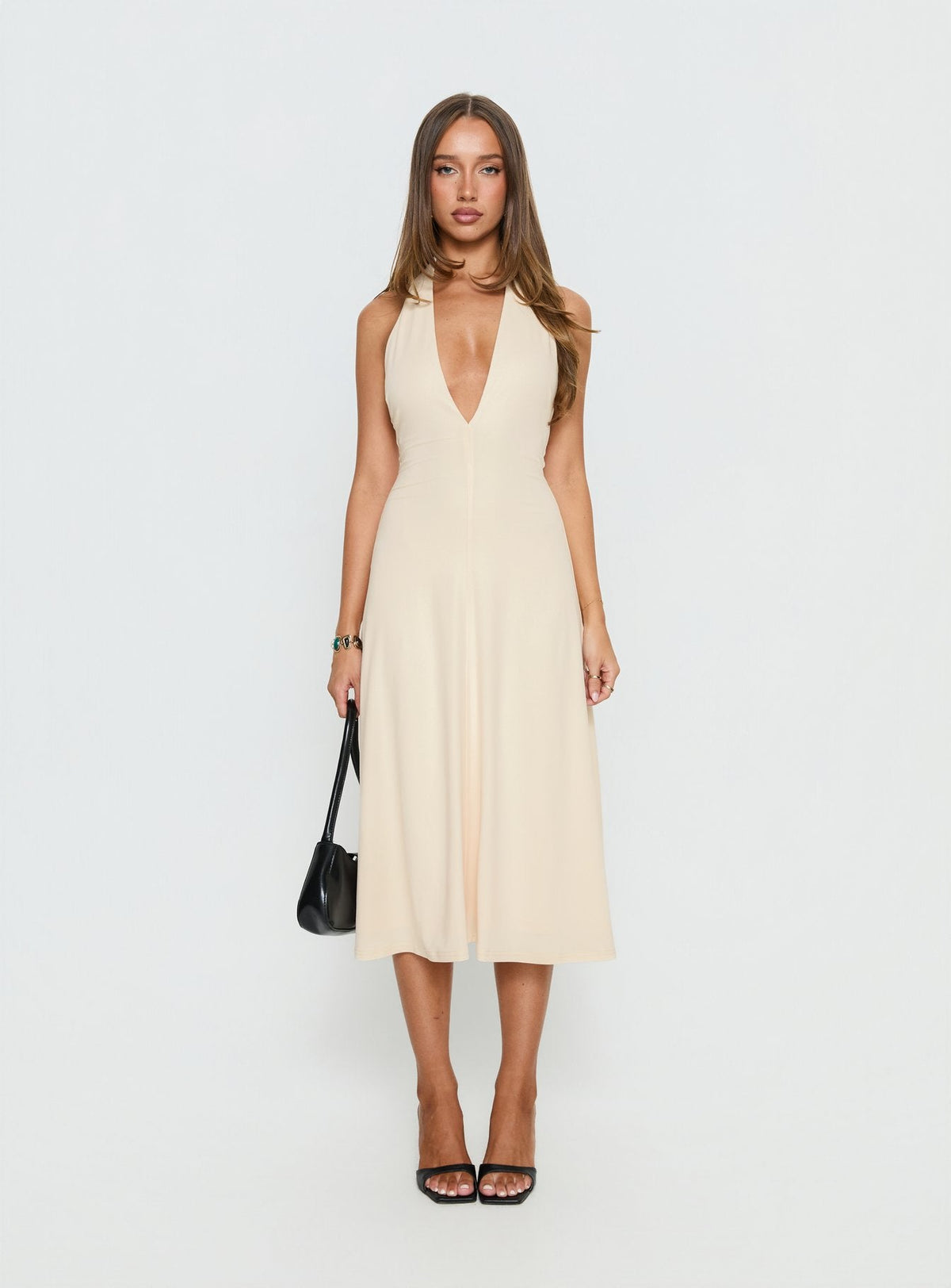 Morganne Halter Plunge Midi Dress Butter