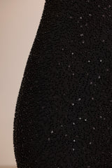 Embellished Plunge Neck Mini Dress in Black