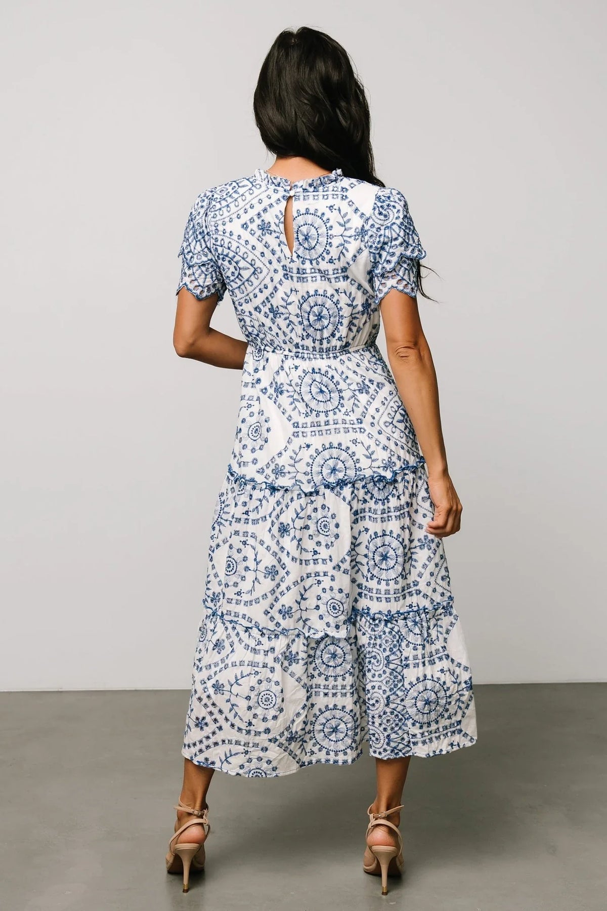 Mirabel Eyelet Midi Dress | White + Blue