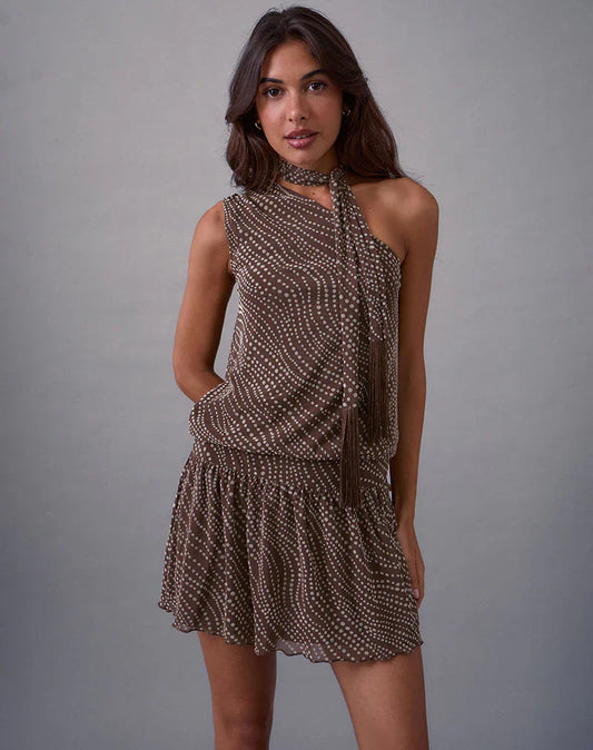 Dyle Mini Dress in Abstract Polka Flock Brown