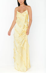 Romance Ruffle Dress ~ Pale Yellow Luxe Satin