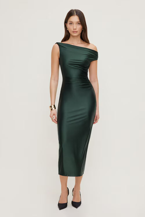 Jayde Stretch Satin Maxi Dress-Scarab Green