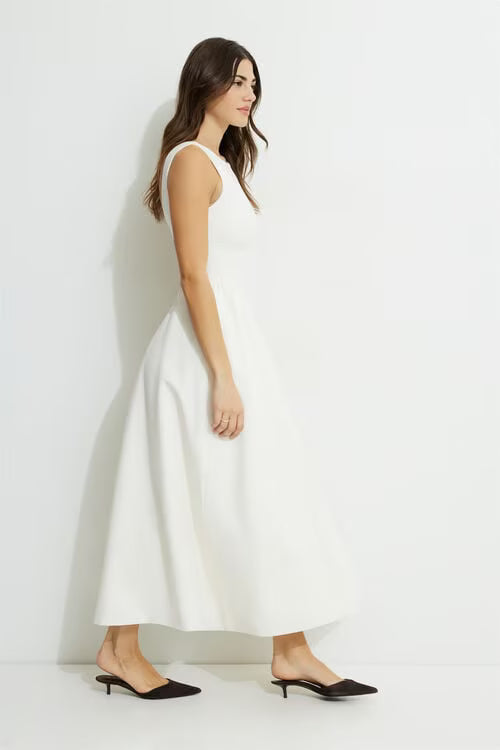 Iris Flared Ponte Maxi Dress-White