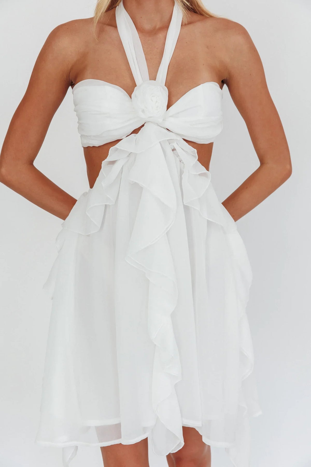 Santiago Cut-Out Ruffle Mini Dress White