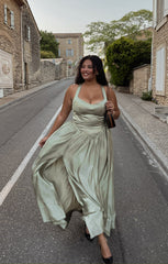 Abigail Maxi Dress ~ Moss Green Luxe Satin