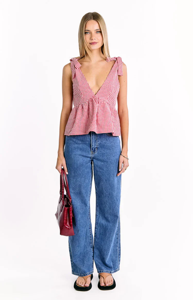 Angelica Red Gingham Tie Top