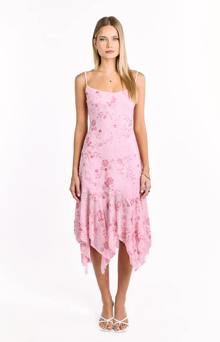 Another World Pink Sequin Midi Dress