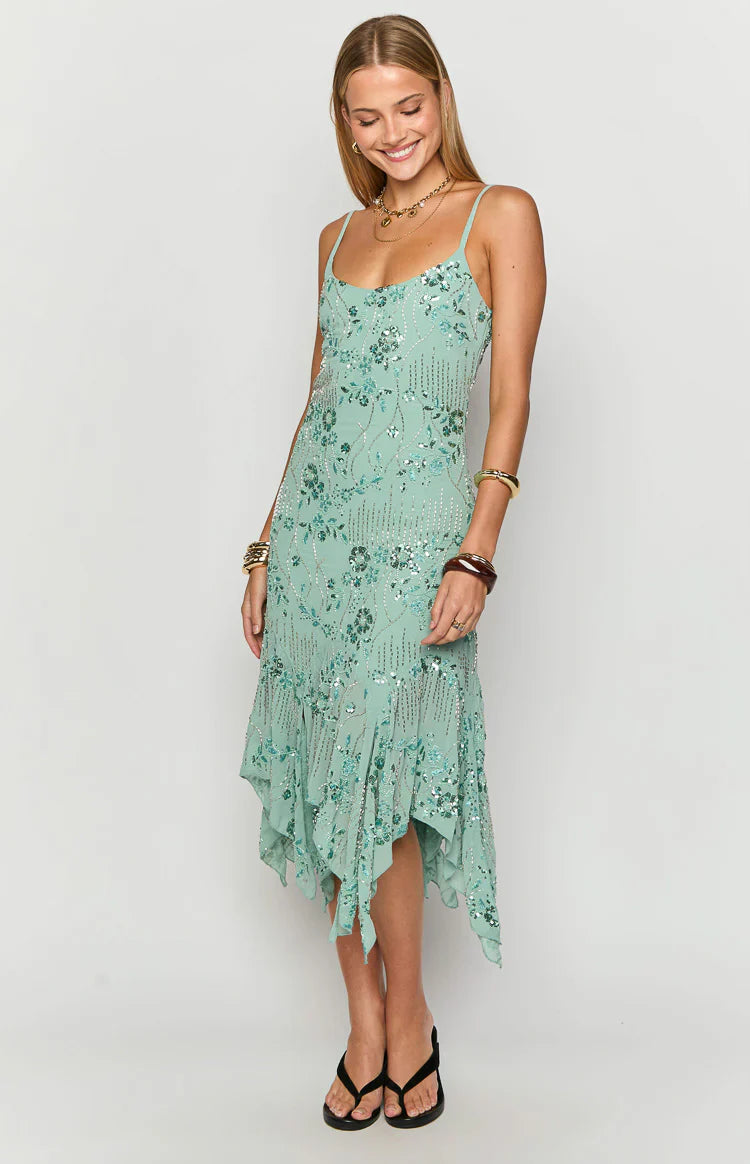 Another World Teal Sequin Midi Dress
