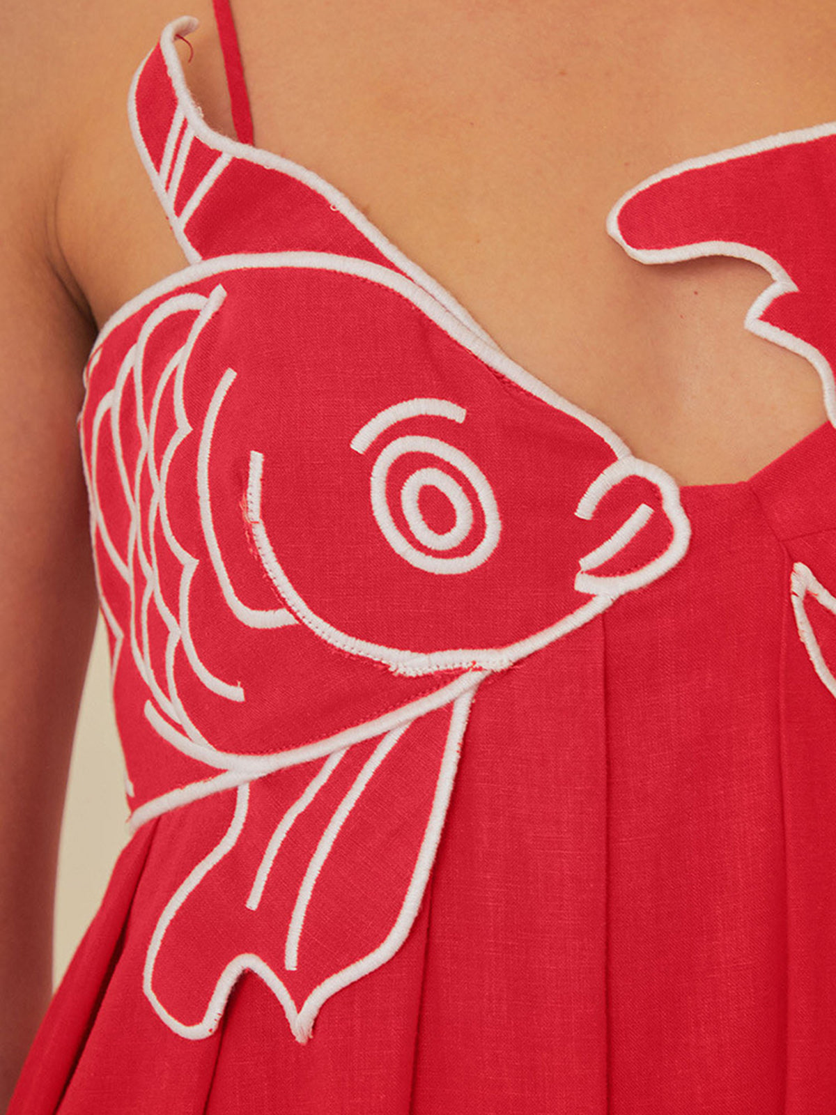Embroidered Fish Semi-Sheer Cami Dress