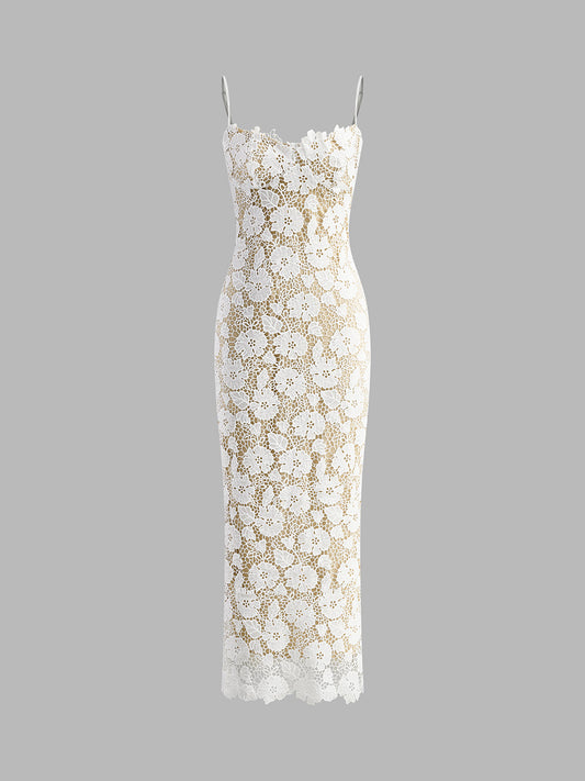 Semi-Sheer Double Layer Lace Cami Dress
