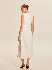 Sleeveless Pleated Midi Dress in Updated Fabric