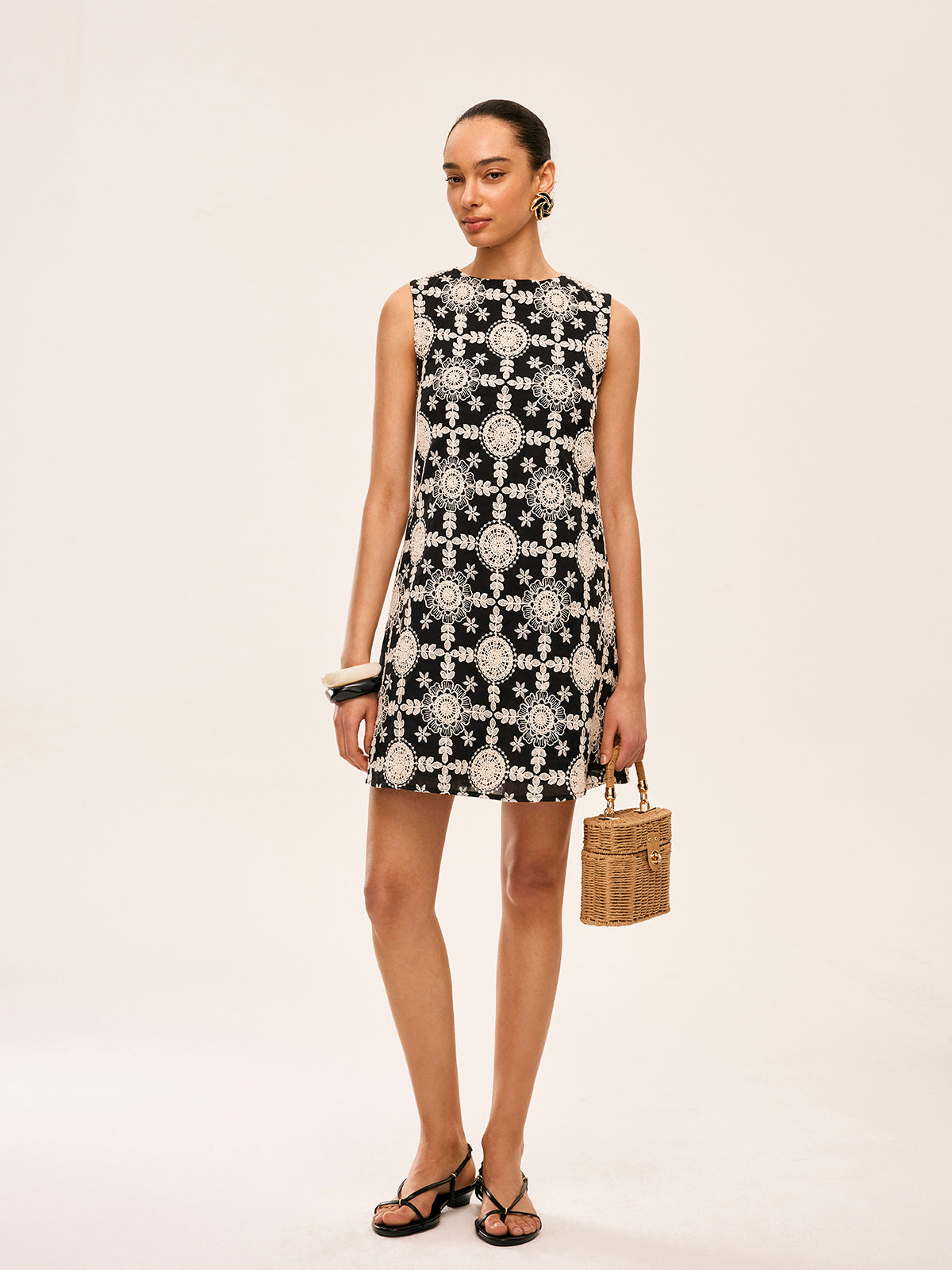 Embroidered Cotton Sleeveless Dress