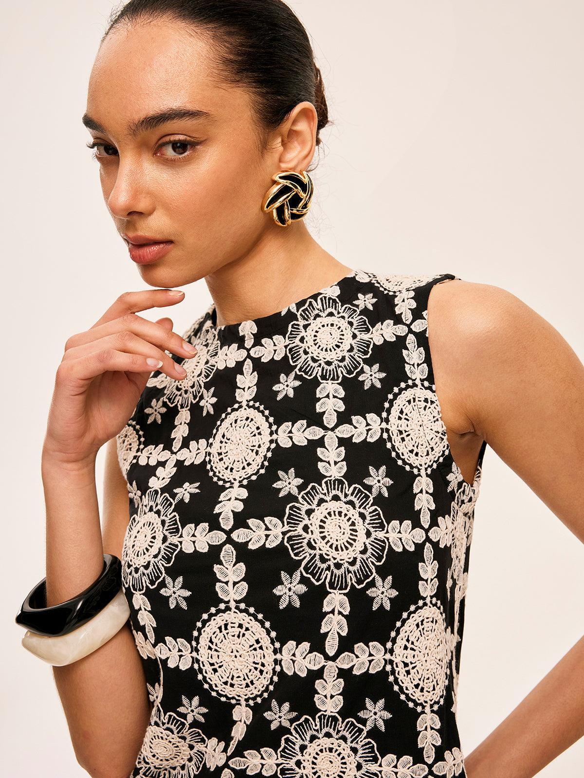 Embroidered Cotton Sleeveless Dress