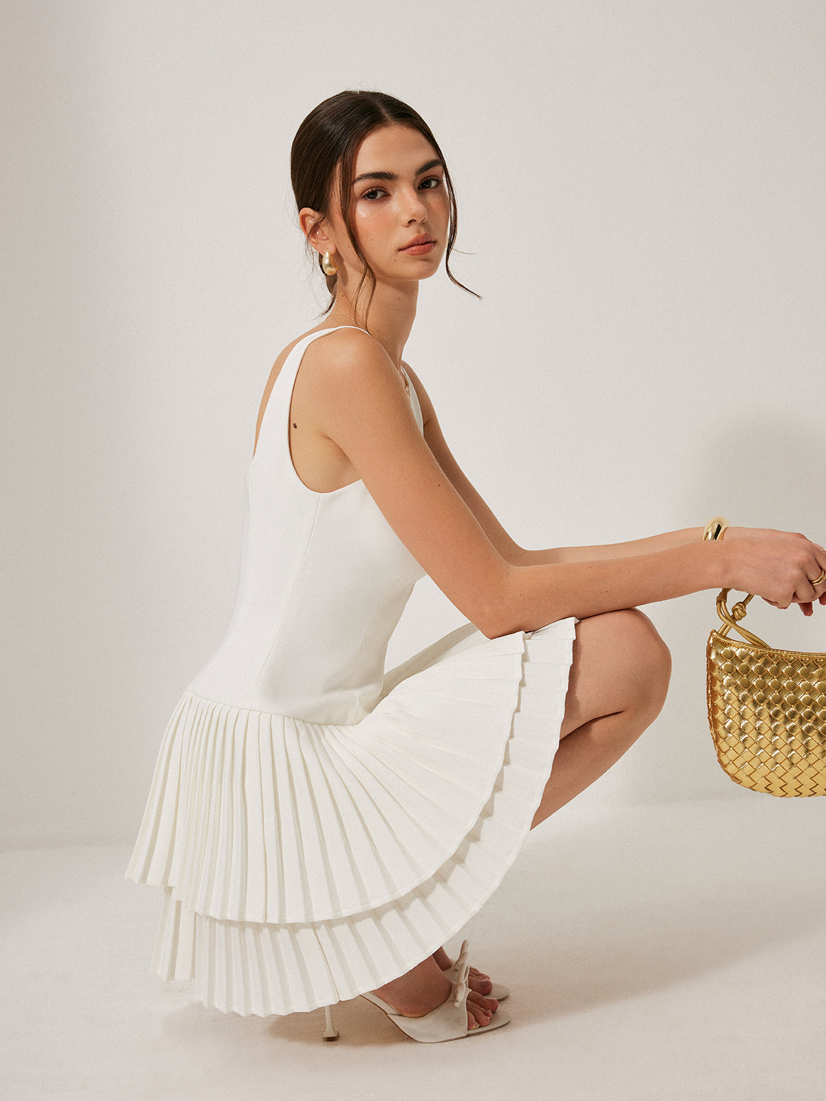 Square Neck Pleated Dress