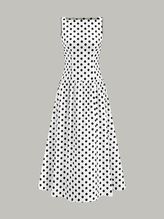 Polka Dot Sleeveless Midi Dress
