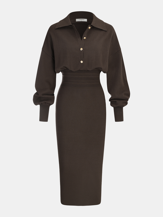 Cinched Waist Knit Shirt Dress