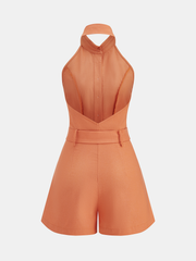 Halter Collared Backless Belted Romper