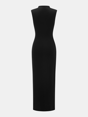 Sleeveless Ruched Keyhole Neck Maxi Dress