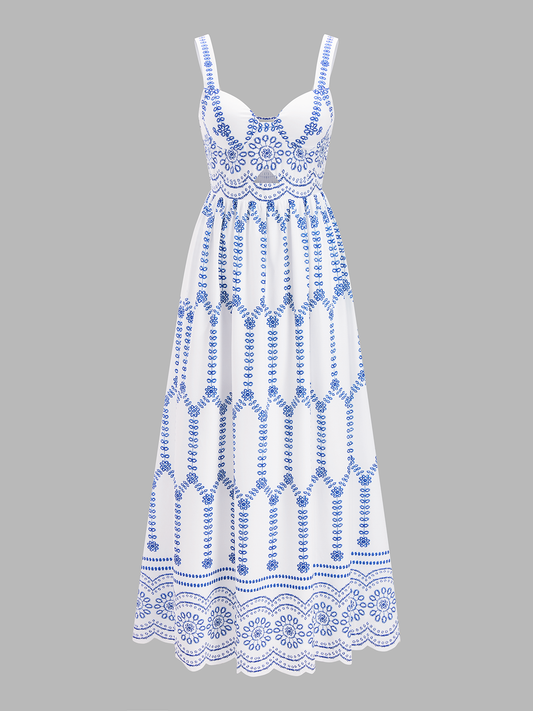 Boho Floral Print Cut-Out Maxi Dress