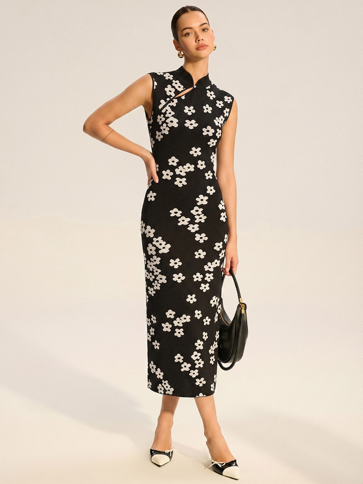 Floral Print Sleeveless Knit Midi Dress
