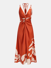 Tassel Detail Twist-Front Floral Print Maxi Dress