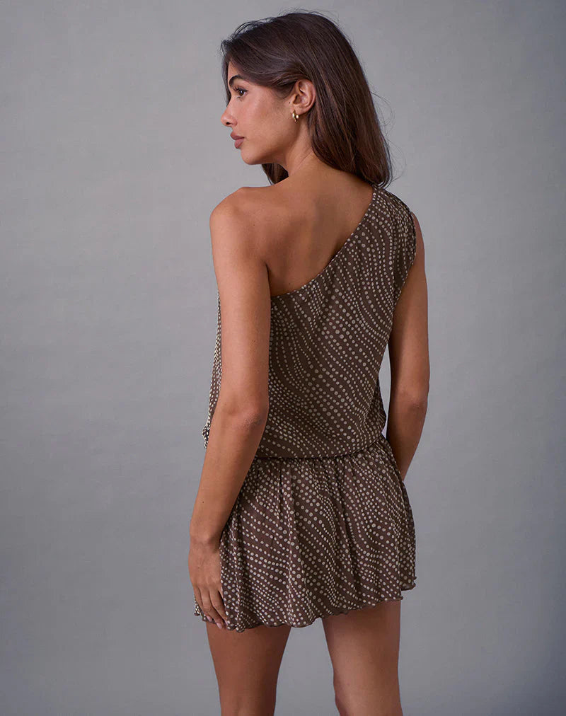 Dyle Mini Dress in Abstract Polka Flock Brown