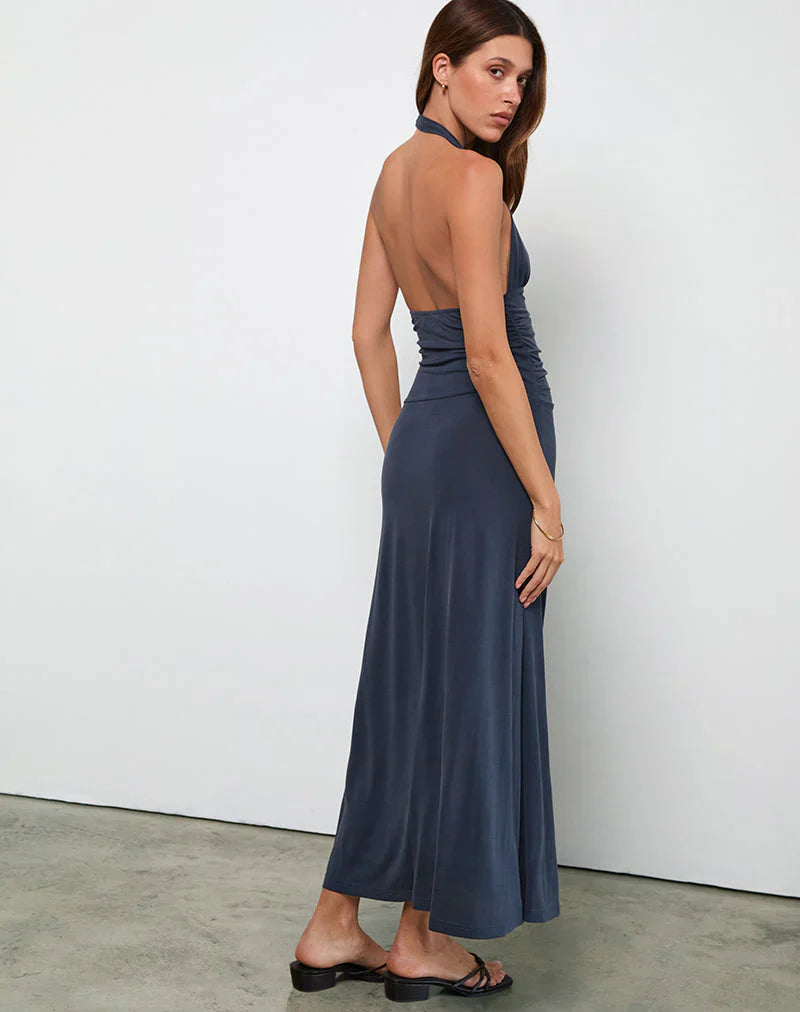 Ryoko Maxi Dress in Cupro Ocean Storm