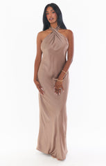 Jasmine Halter Maxi Dress ~ Dune Luxe Satin