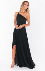 Shannon One Shoulder Dress ~ Black Chiffon