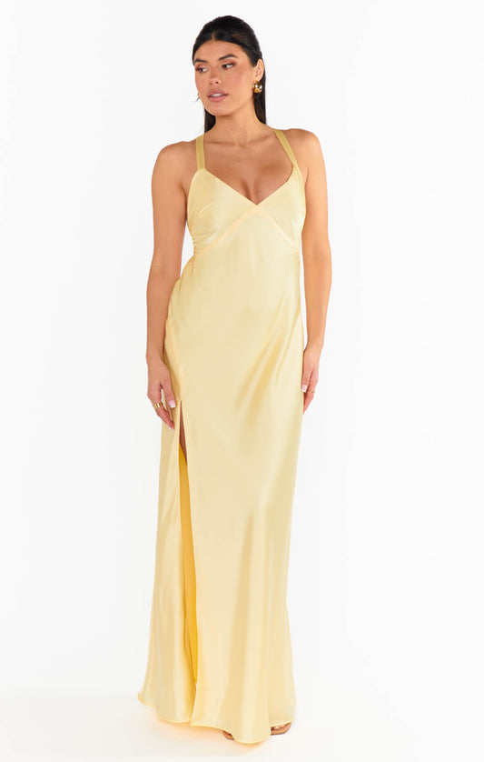 Anderson Maxi Dress ~ Pale Yellow Luxe Satin