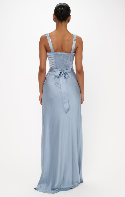 Lana Maxi Dress ~ Steel Blue Luxe Satin