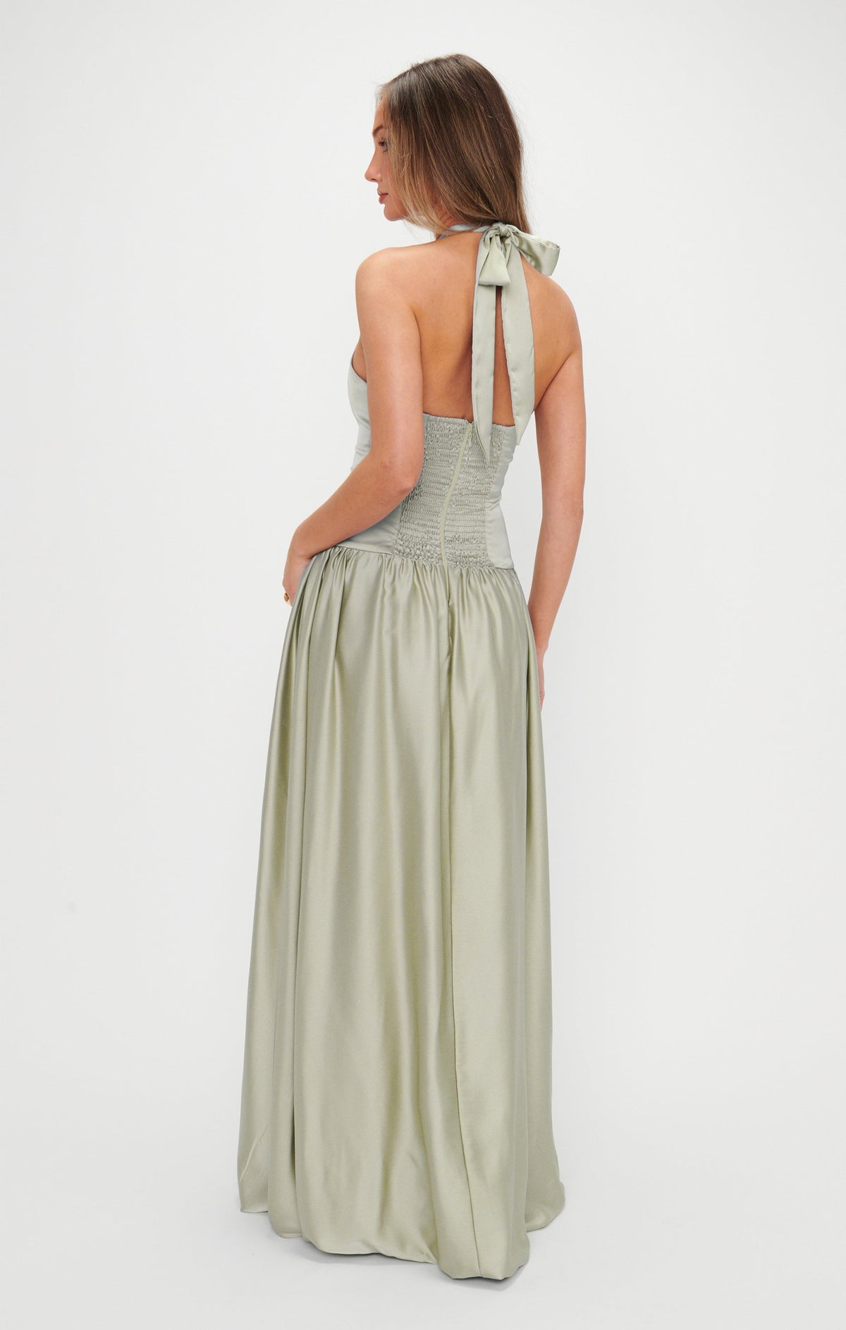 Eliza Maxi Dress ~ Moss Green Luxe Satin