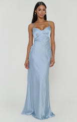 Logan Dress ~ Steel Blue Luxe Satin