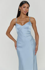 Logan Dress ~ Steel Blue Luxe Satin