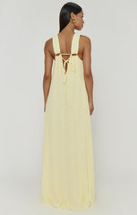 Heidi Maxi Dress ~ Pale Yellow Pleated Chiffon