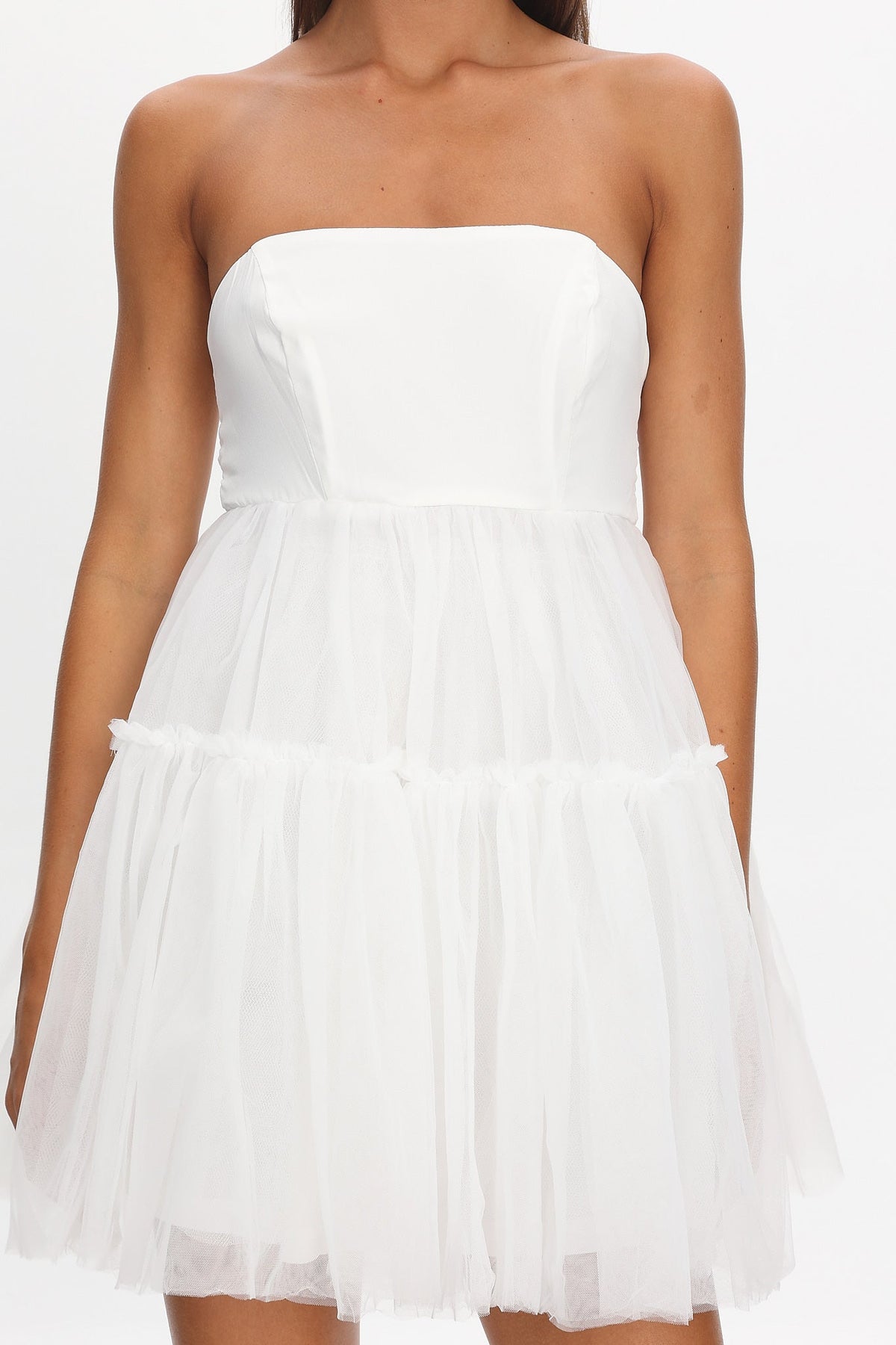 Dreamscape Strapless Tulle Mini Dress White