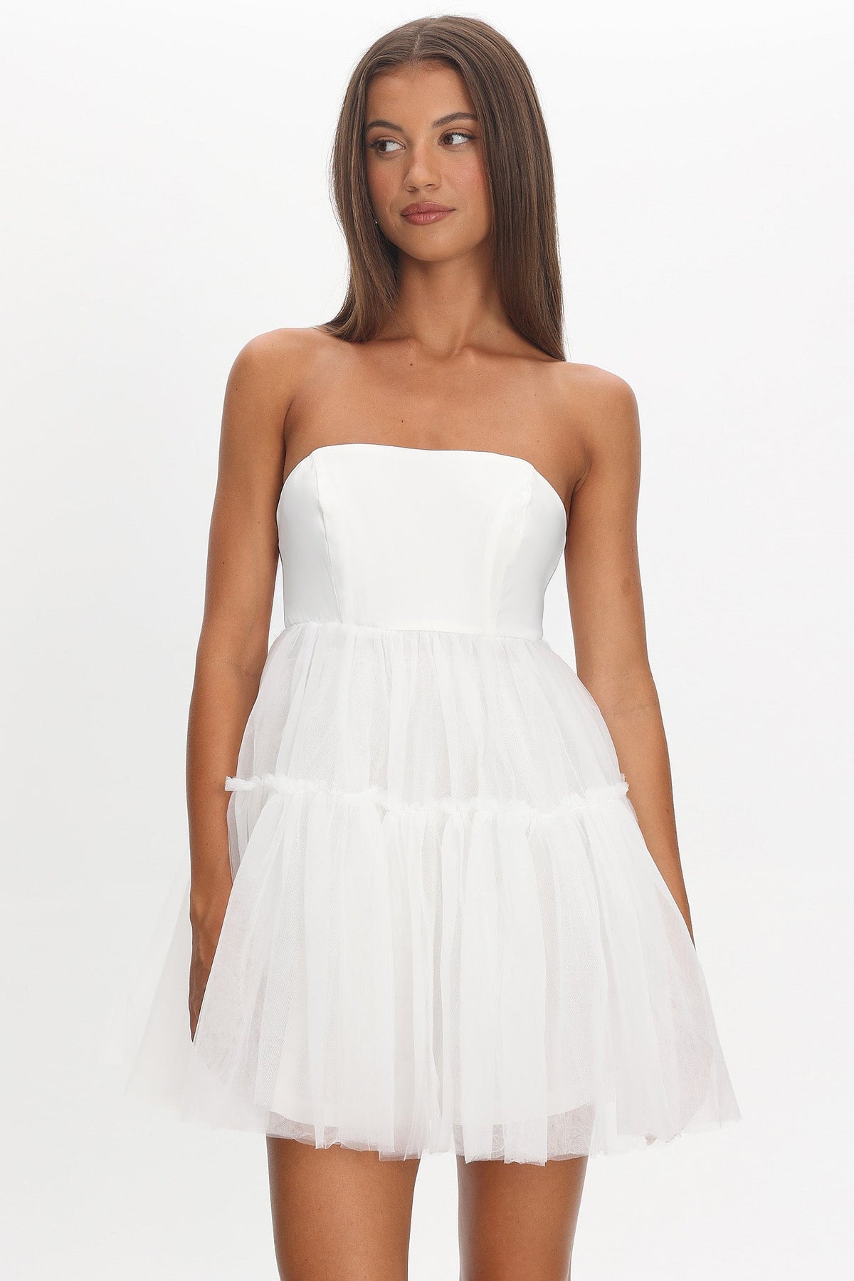 Dreamscape Strapless Tulle Mini Dress White